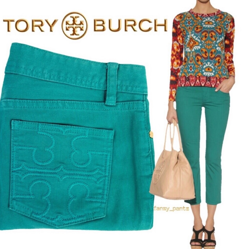 Tory Burch cropped slim boot denim